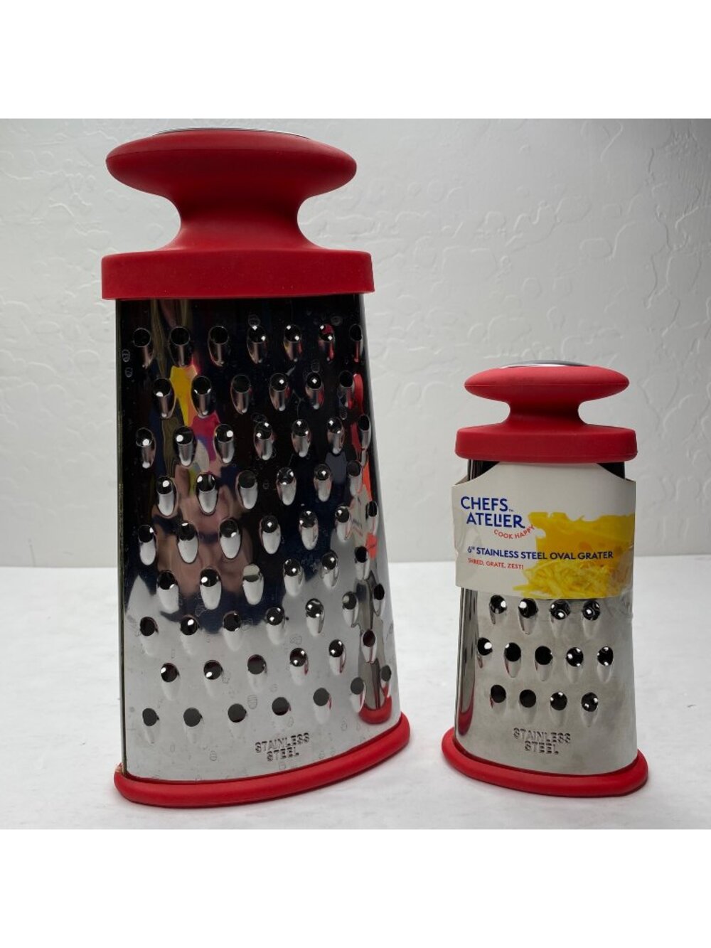 Chefs Atelier 6" Stainless Steel Oval Grater Soft Grip Handle Shred Grate Zest